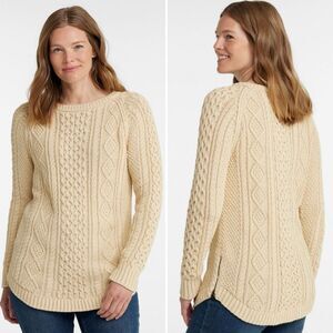 LL Bean Women's Signature Cotton Fisherman Tunic Sweater in Cream Size M